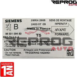 CALCULATEUR AIRBAG VIERGE SIEMENS PEUGEOT 307 5WK4 2908 9650109480