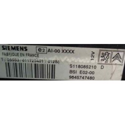 BSI VIERGE PEUGEOT 206 E02-00 9645747480 S118085210D SIEMENS 6580FP 6580H2