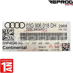 CALCULATEUR MOTEUR AVEC PROGRAMMATION/CLONAGE AUDI A3 03G906018DH 5WP45548 SIEMENS VDO SIMOS PPD1.2